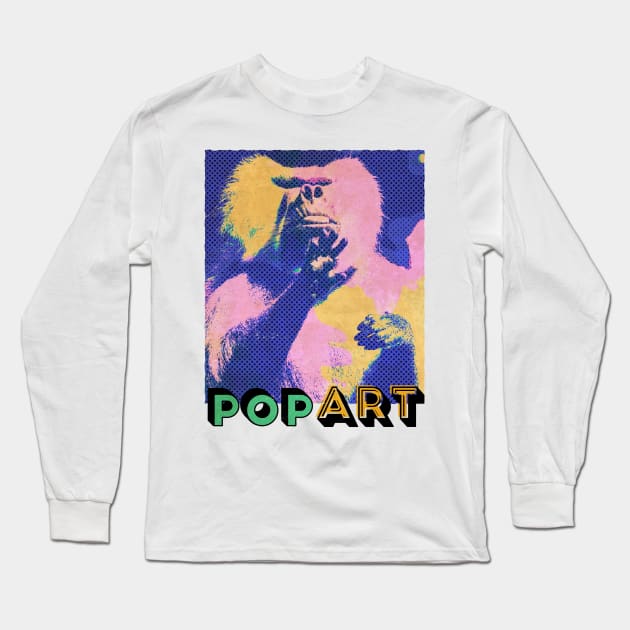 Pop Art Baboon Primate Retro Long Sleeve T-Shirt by Sassee Designs